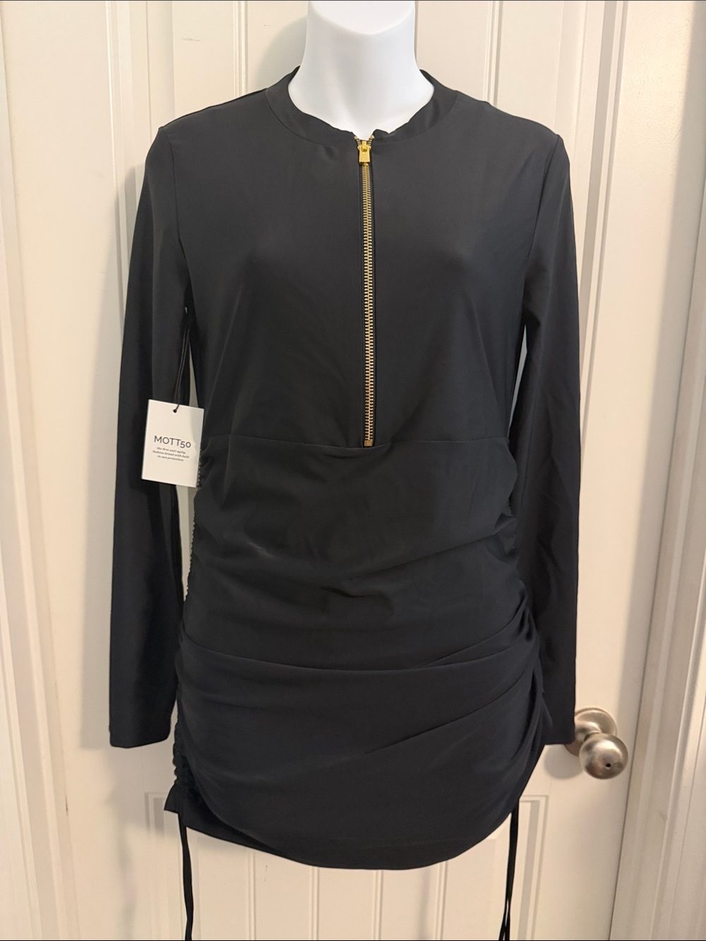 Mott50 Sonja Black Long Sleeve swim dress with Gold Zip UPF 50 size small